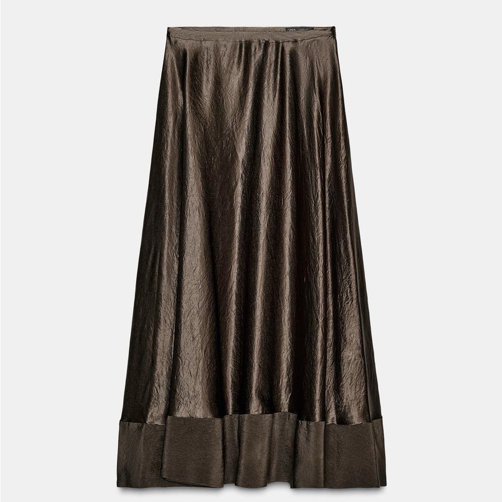 ZARA ZW COLLECTION LIMITED EDITION SATIN EFFECT MIDI SKIRT - Picture 6 of 10